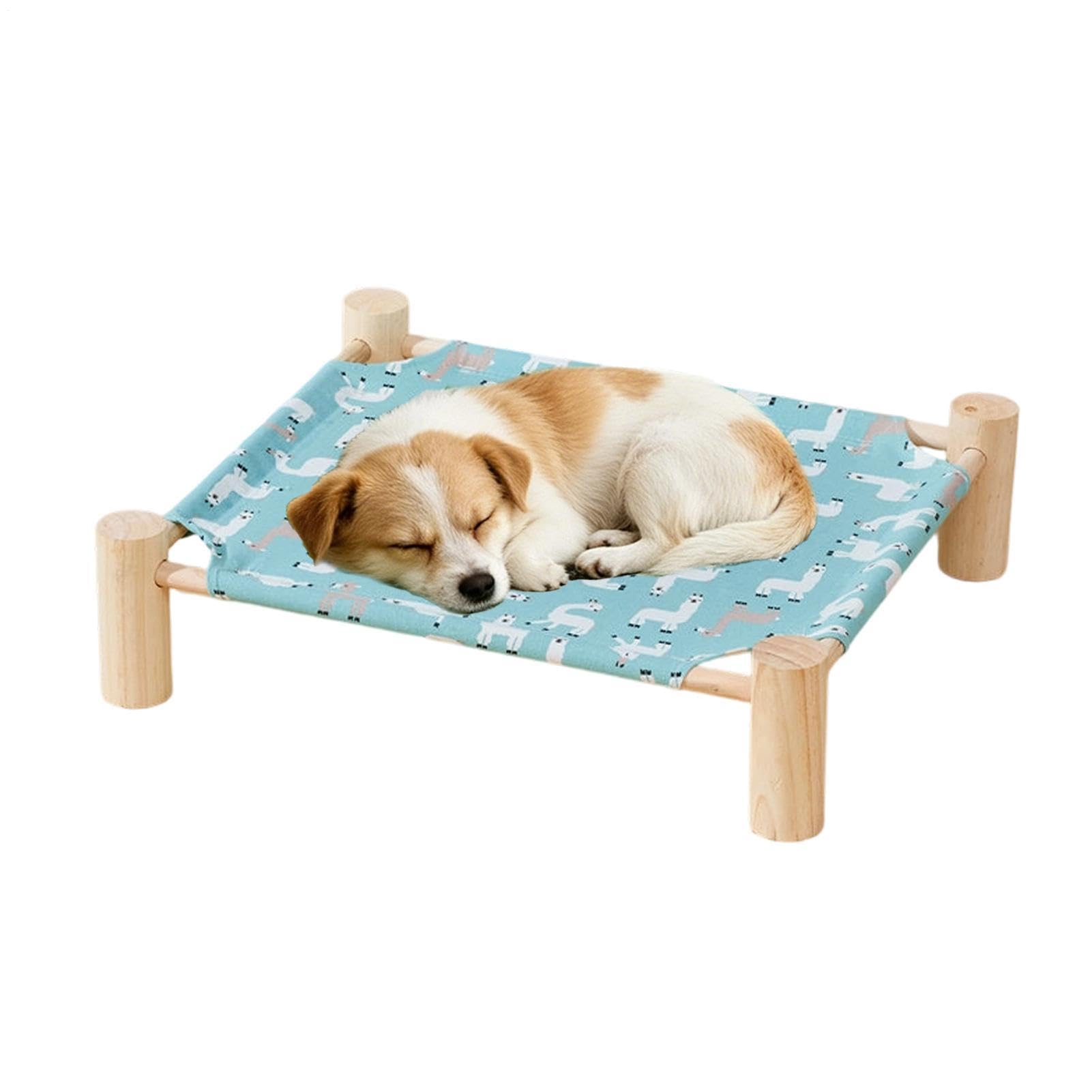 Cama de camping elevada para mascotas - Marco de madera de 53 cm, tejido hamaca extraíble y lavable, cama de dormir refrescante y transpirable, estación de descanso interior y exterior para