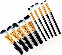 Kit de Pincéis Profissionais para Maquiagem – 10 Peças Premium, Cerdas Sintéticas Macias, Cabo Ergonômico, Ideal para Base, Contorno, Esfumar e Olhos – Design Luxuoso