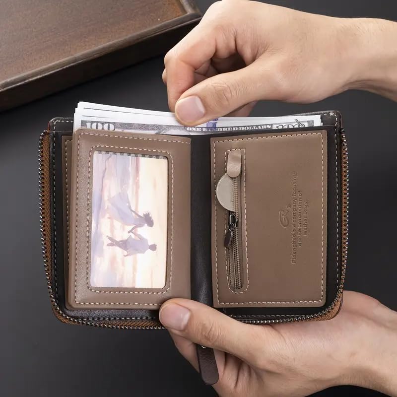 1pc Men's Retro Short Wallet, Multifunctional Fashion Zipper Pu Leather Wallet, ldeal Gift For Men4