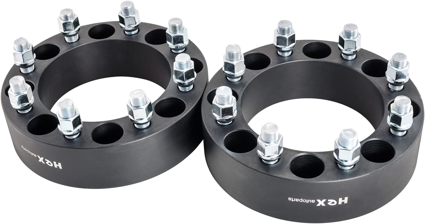 Hex Autoparts 2" 8x6.5 to 8x6.5 8x165.1mm Black Wheel Spacers Adapters 2pcs with 130mm Centerbore 9/16" Studs Compatible with Dodge Ram 2500 3500 Van Ford F-250 F-350