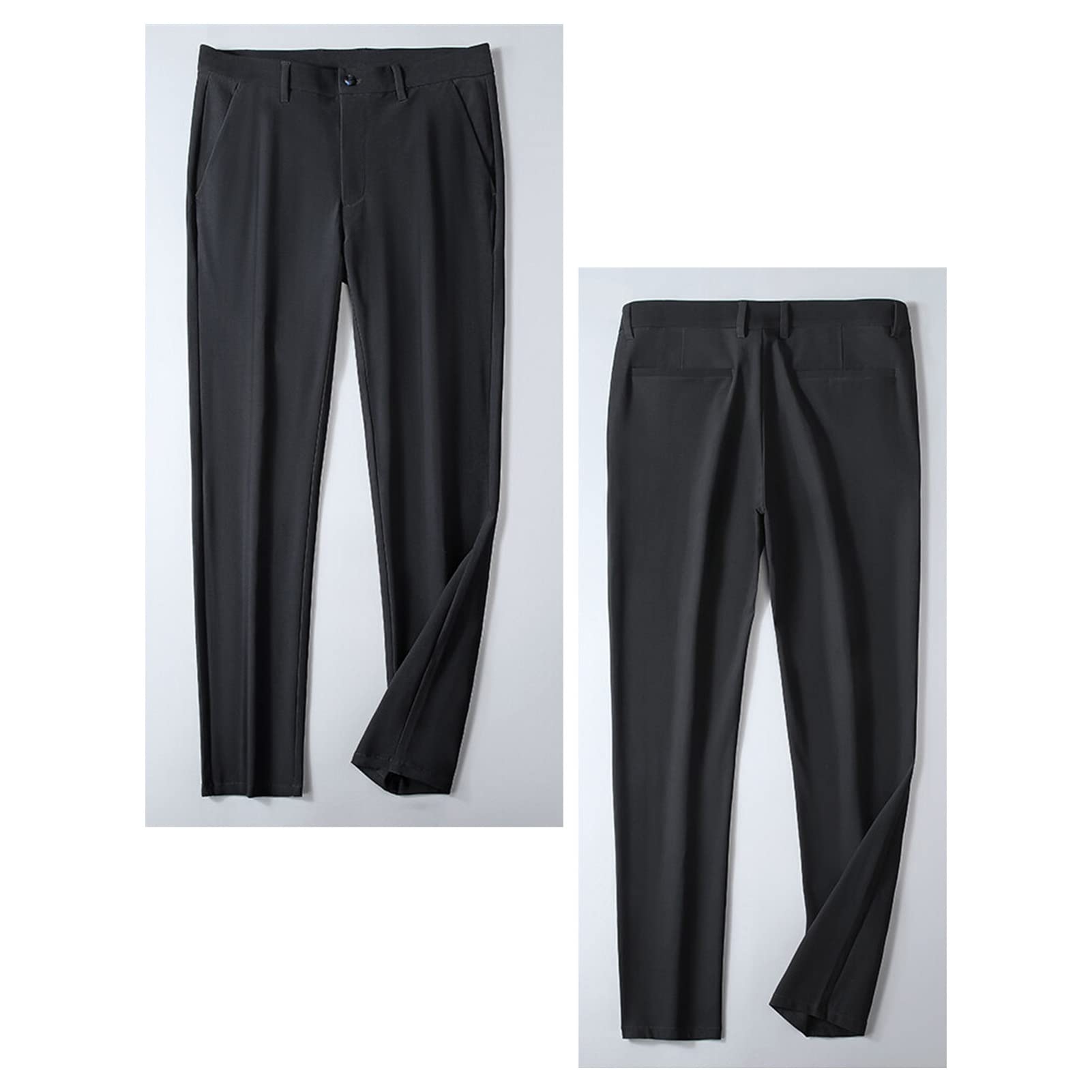 Maiyifu-GJ Men's Slim Fit Stretch Pant Summer Casual Tapered Suit Pant Lightweight Wrinkle Resistant Business Trousers (Black,32)