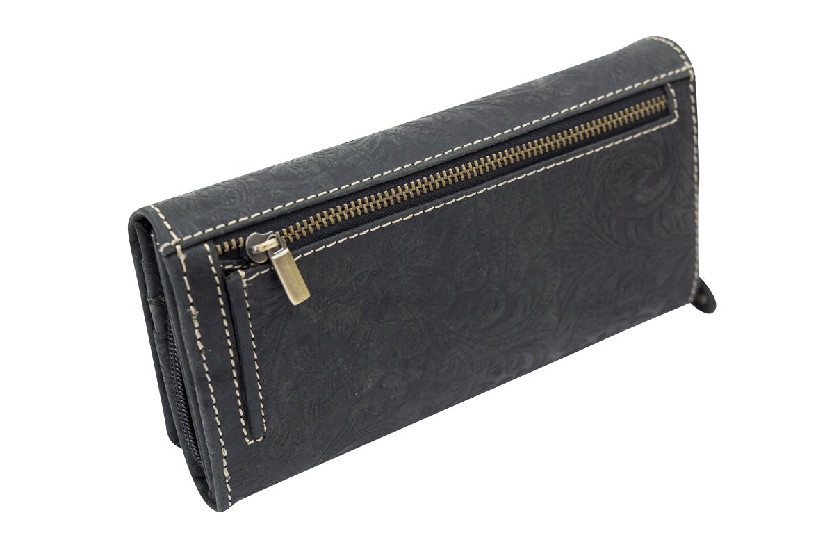 LEAS Große Damenlangbörse Natur Damen Portemonnaie im Vintage Look Echt-Leder, schwarz