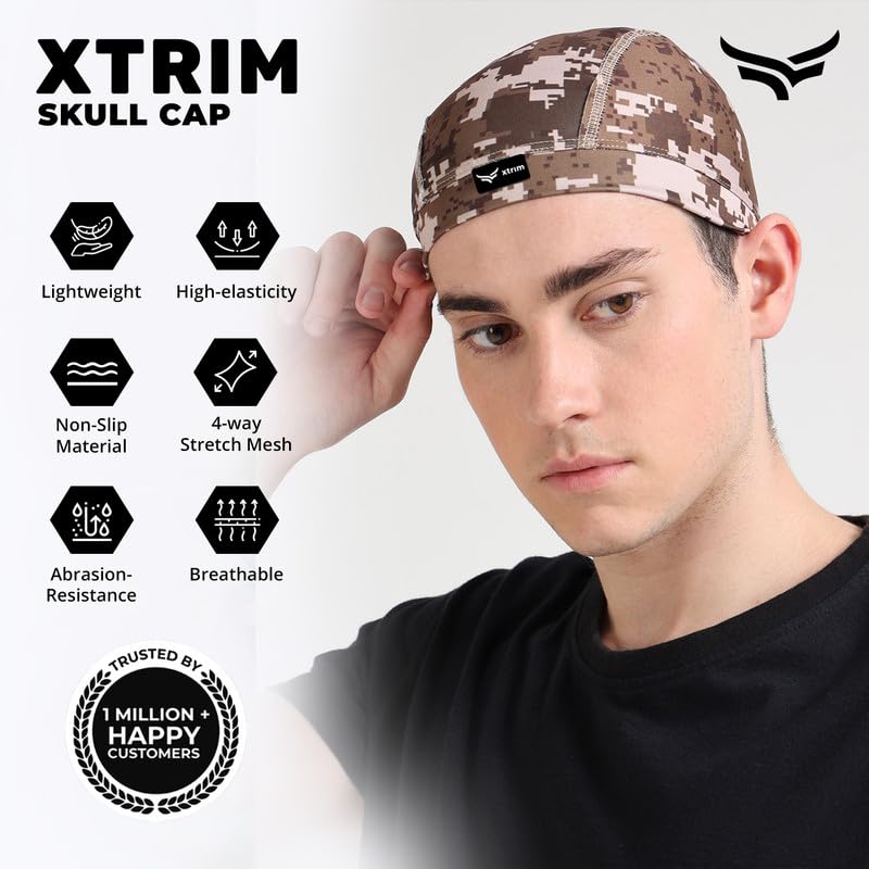 Image of XTRIM Unisex Helmet Skull Cap for Bikers & Cyclists, Cotton Head Cap, Hair Inner Helmet Cover Cap for Men, Sweat Cooling for Women, Skull Cap for Summer