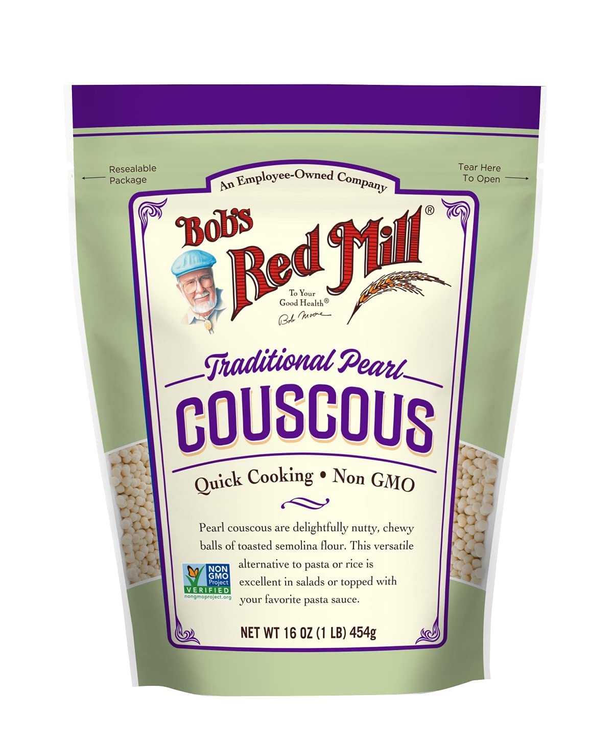 Bob's Red Mill Traditional Pearl Couscous, 16 oz Pack of 4 - Toasted Semolina Balls, Quick 10-Min Cook, Vegan & Non-GMO