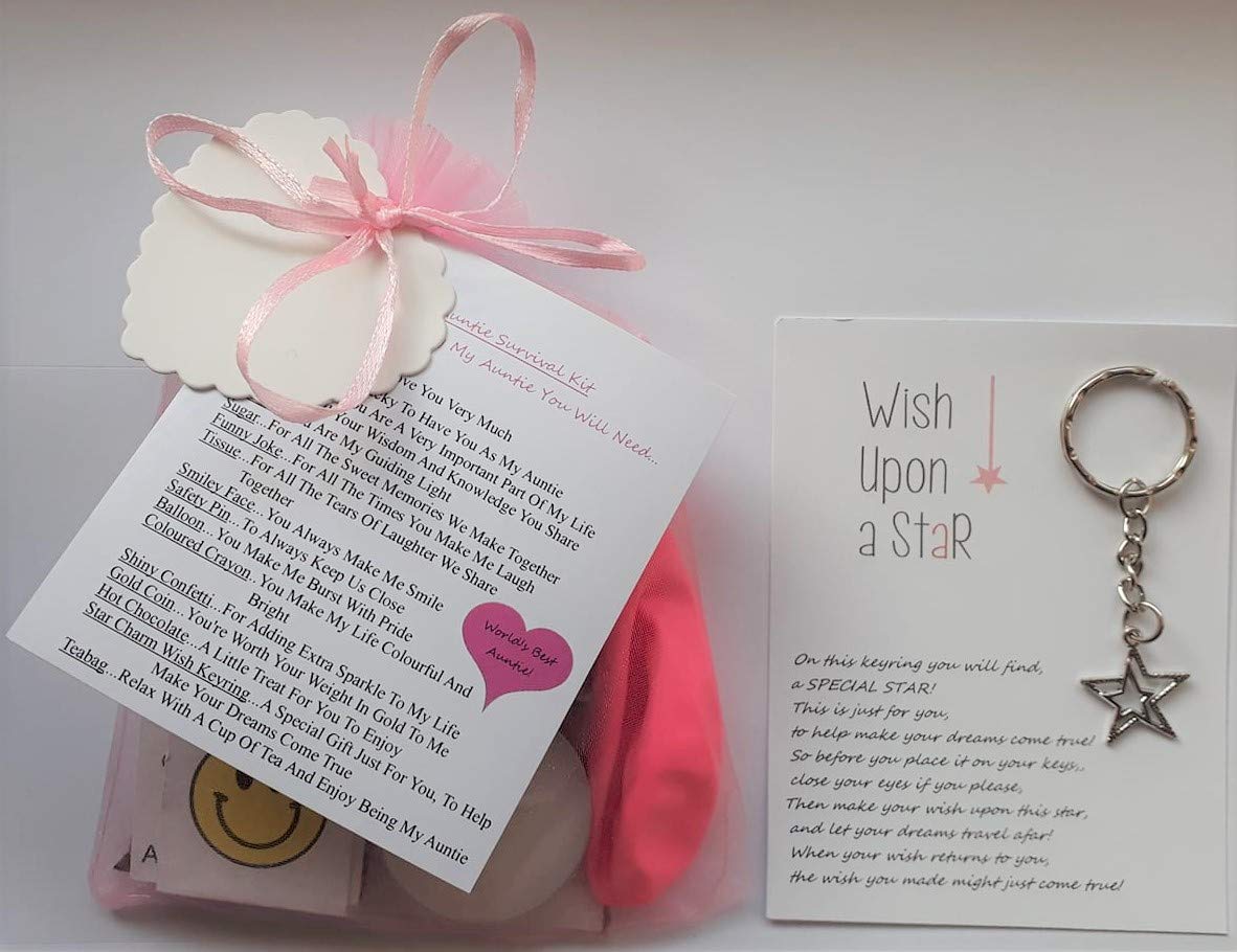 Leia-Marie's Celebration Gifts Men's Pink Auntie Survival Kit Gift, Fun, Novelty, Greeting Card Alternative, Includes A Keepsake Star Charm Keyring, Idea For Mother's Day, Birthday, Christmas