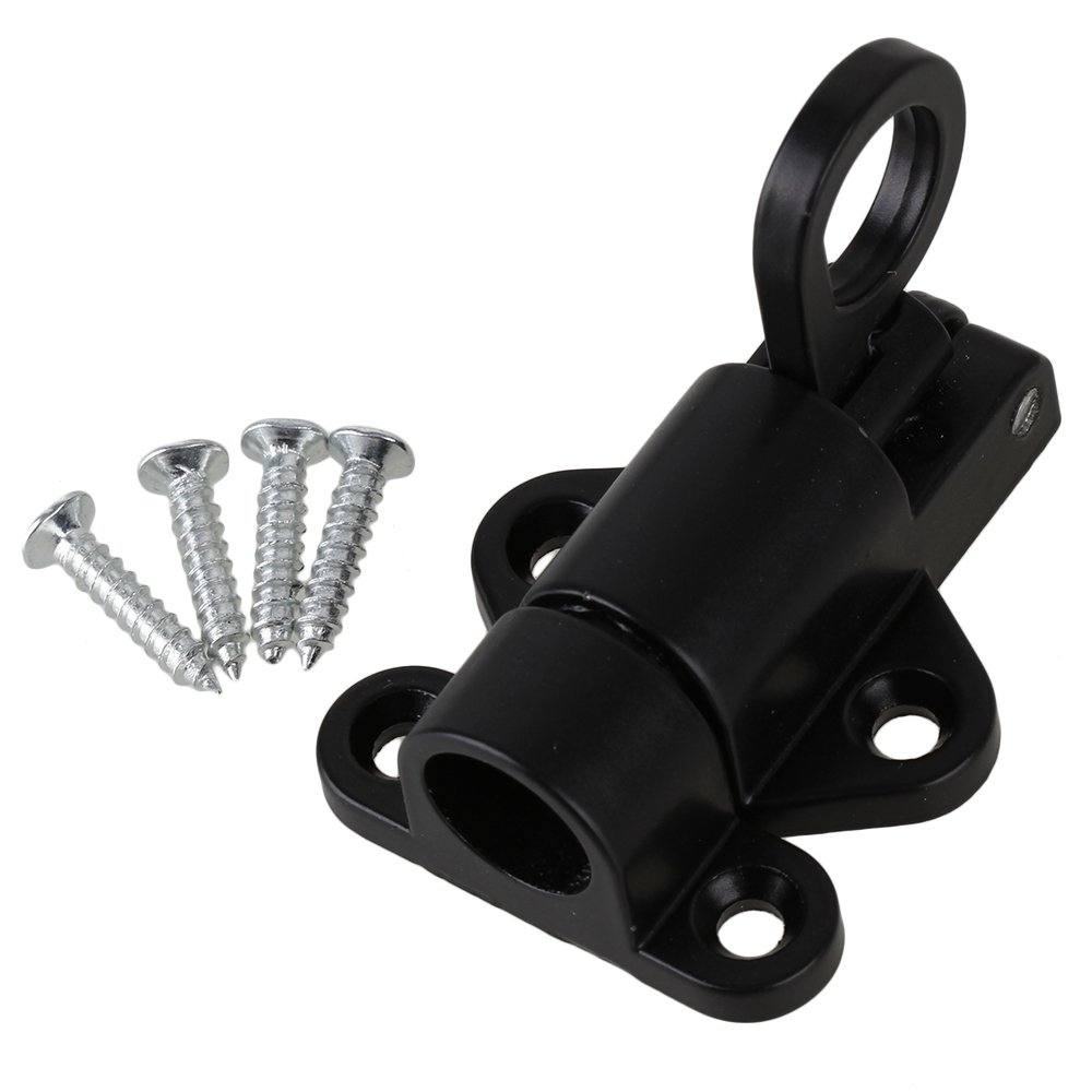 Bqlzr Black Aluminum Window Cabinet Pull Ring Spring Load Automatic Door Bolt Latches Lock With Screws