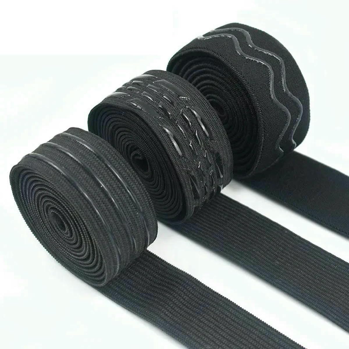 Banda elástica de 2/5/10 metros, 20-50 mm, antideslizante, para cinturón, ropa, cinta de silicona ondulada, accesorios de costura para bricolaje - EB038 - Negro - 50 mm - 10 metros
