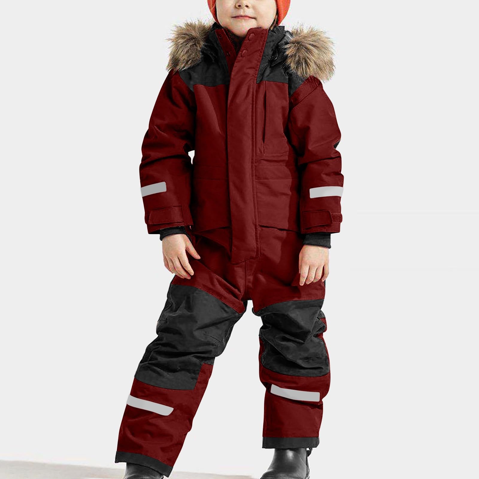 Genérico Traje de nieve para niños mono térmico esquí invierno a capucha extraíble softshell exterior