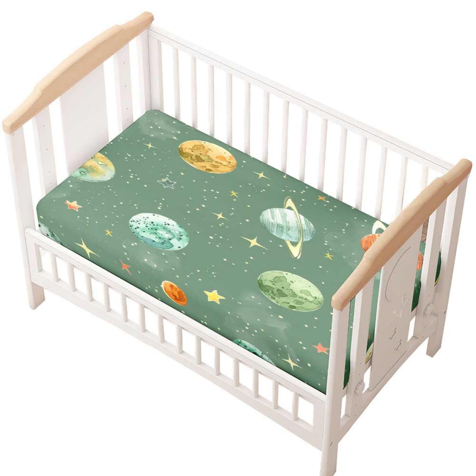 Odot Cot Bed Fitted Sheet, Moses Basket Fitted Sheet 3D Cartoon Planet Pattern Soft Microfibre Crib Bedsheets Bassinet Bedsheet Mattress Protector for Kids Boy Girl (Planet,80x160cm)