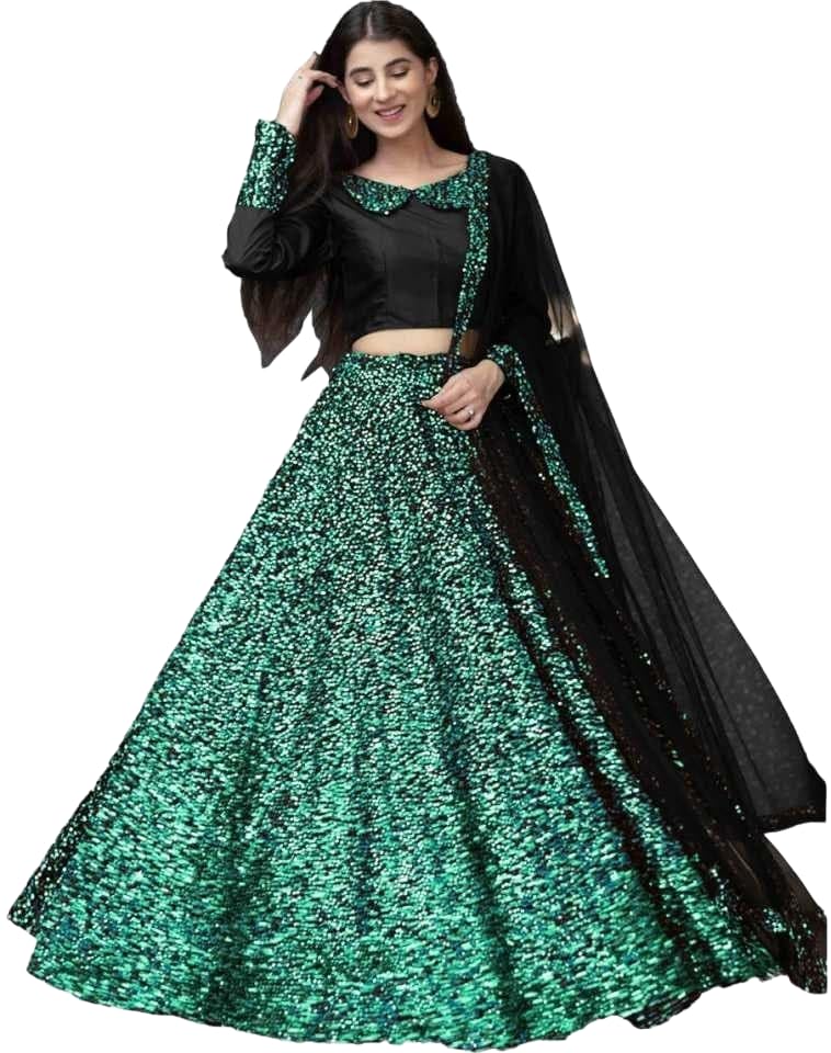 fashionfit art Women's Embellished Sequence Velvet Ethnic wear Semi-stitched Lehenga Choli With Dupatta Set (N-55468_Green)-picture-23