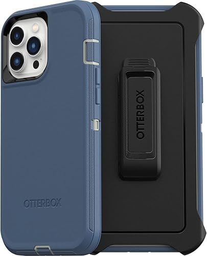 OtterBox iPhone 13 Pro Max & iPhone 12 Pro Max Defender Series Case - FORT BLUE, rugged & durable, with port protection, includes holster clip kickstand