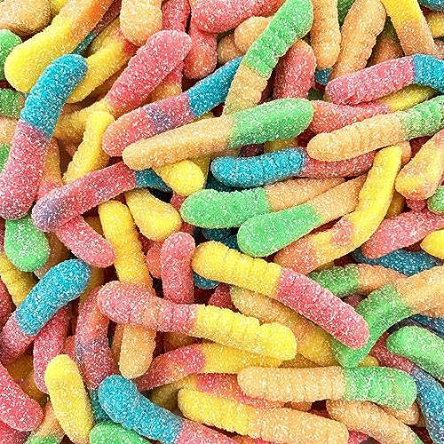 Sour Neon Gummy Worms Candy (1 Pound Bag)