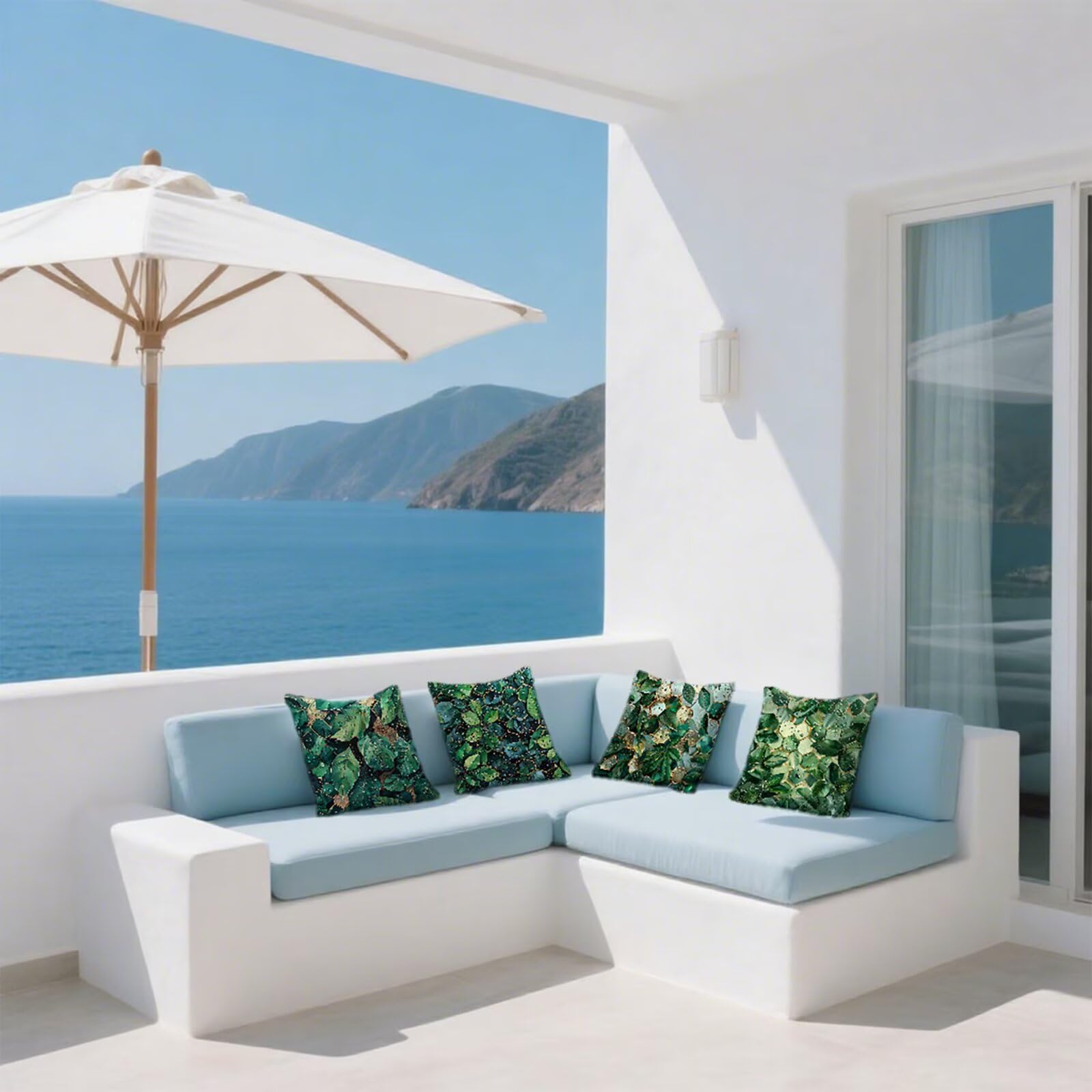 Kissenbezug 60x60cm Outdoor Kissen Grün Outdoor Kissenbezug modern Sofakissen Kissenbezüge Samt Sofa Kopfkissenbezug Zierkissen 4er Set, Dekokissen Couchkissen, für Schlafzimmer Deko Wohnzimmer Q-377