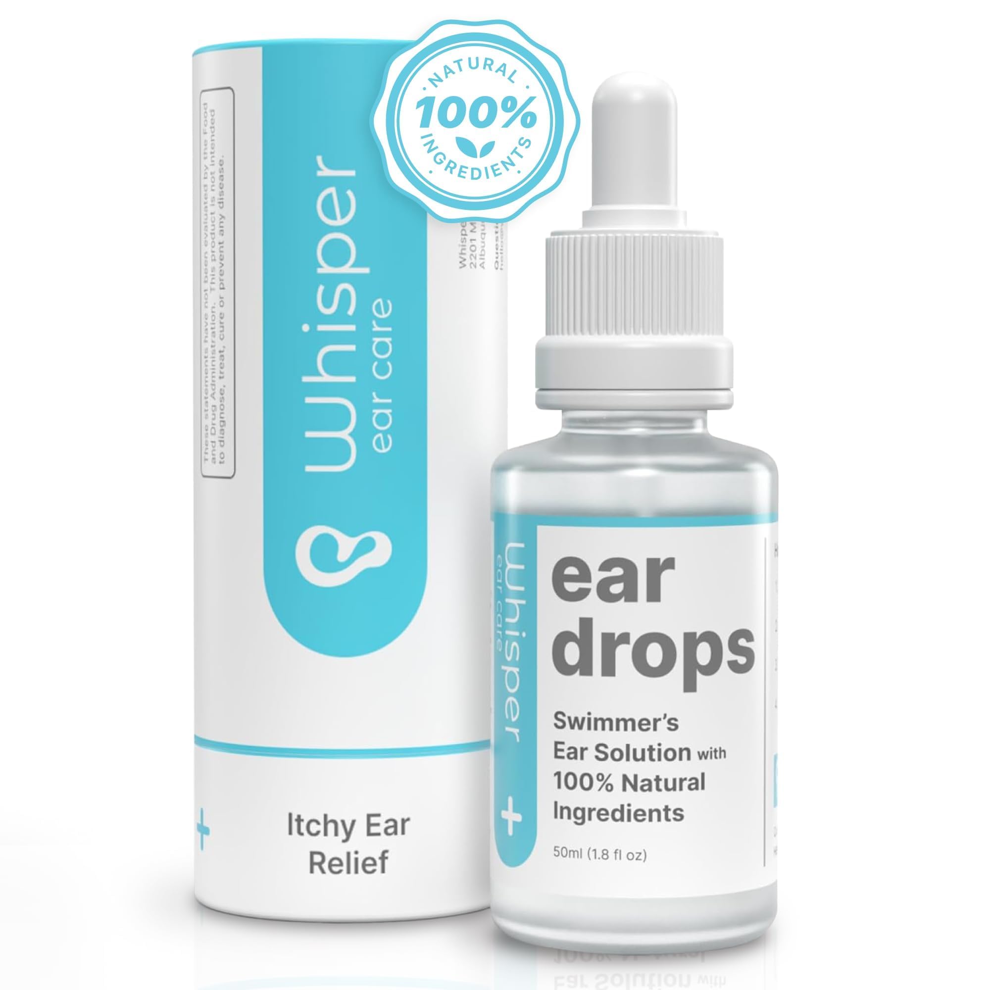 Whisper Ear Drops | 2oz | USA | All Natural Swimmers Ear Drops for Adults with Itchy Ears | Swimmer's Ear Drops Combat Swimmers Ear with Acetic Acid Ear Drops