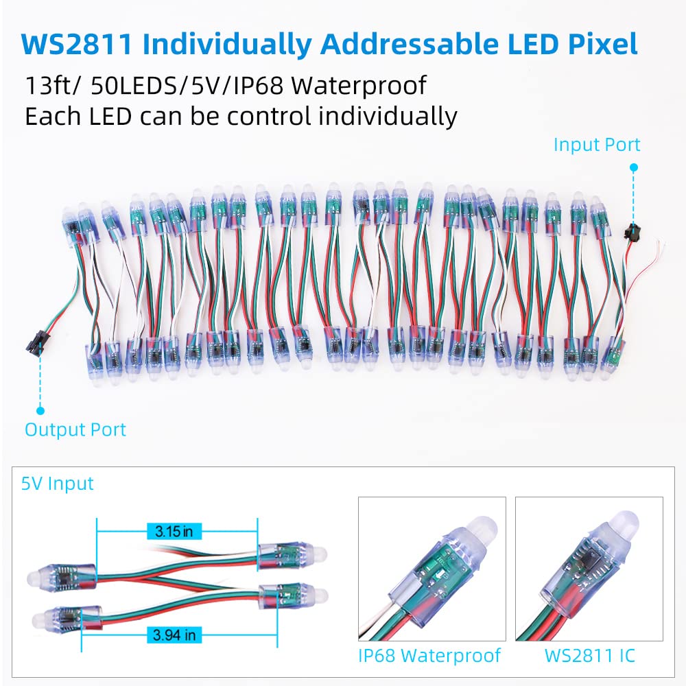 ruimeimei DC5V WS2811 Pixels Digital Addressable LED String Lights Waterproof RGB Full Color for Halloween Christmas Billboard House Outdoor Decor(50PCS DC5V) - Image 3