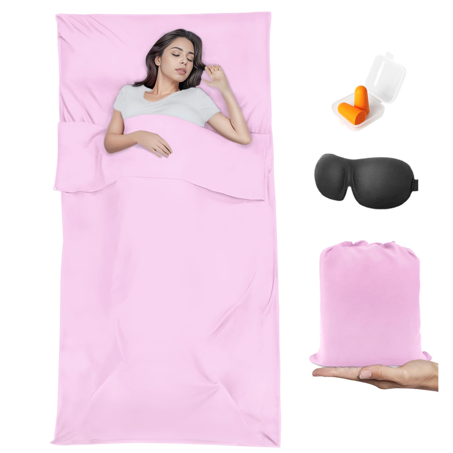 BREENHILL Sleeping Bag Liner , Camping Sheets & Travel Sheet, Hostels & Traveling Adult Sleep Sack for Backpacking, Hotels Lightweight Single & Double Camping Sleeping Bag Liners Pink