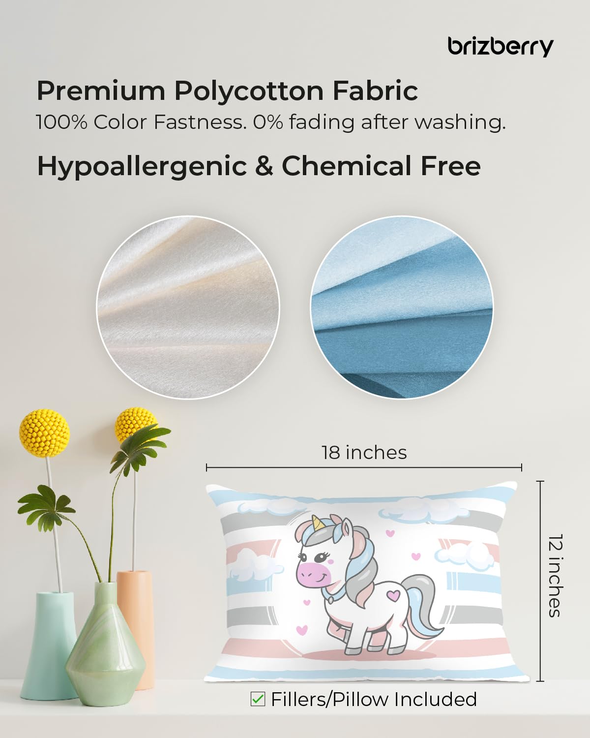 Brizberry® Kids Pillow Cushion with Super Soft Fabric | Animal & Cartoon Prints | 12x18 inches (Design 19) 4