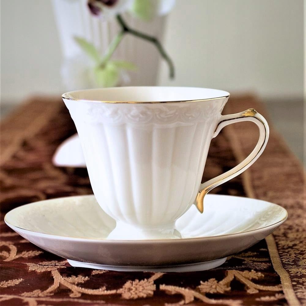 Tasses à Cappuccino Fabiola 450 Ml En Porcelaine - Blanches, Bord Doré, Décorées à La Main