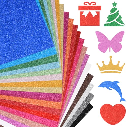 Lot de 20 feuilles de papier cartonné pailleté A4 en 20 couleurs, ne perd pas ses poils pour Cricut, papier brillant pour la fabrication de cartes,...