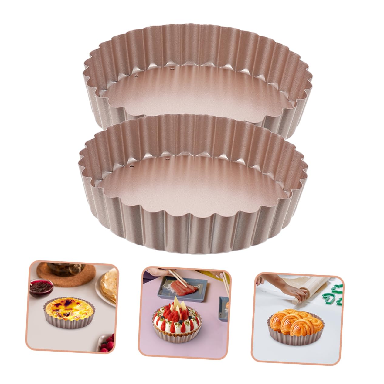 LALADEFIEE Quiche Tart Baking Pan Set Heavy Duty Metal Removable Bottom Nonstick Surface Easy to Use Clean for Home Commercial Kitchens