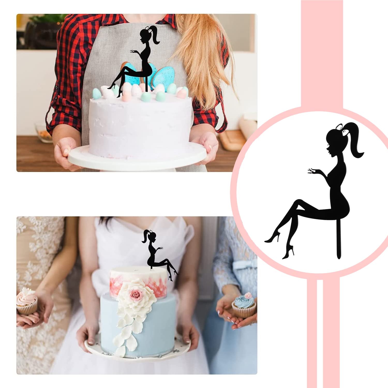 XINCHENG 12 Toppers De Gâteau Talons Hauts 16 Cm – Silhouettes Féminines En Acrylique Noir – Décoration Anniversaire, Mariage