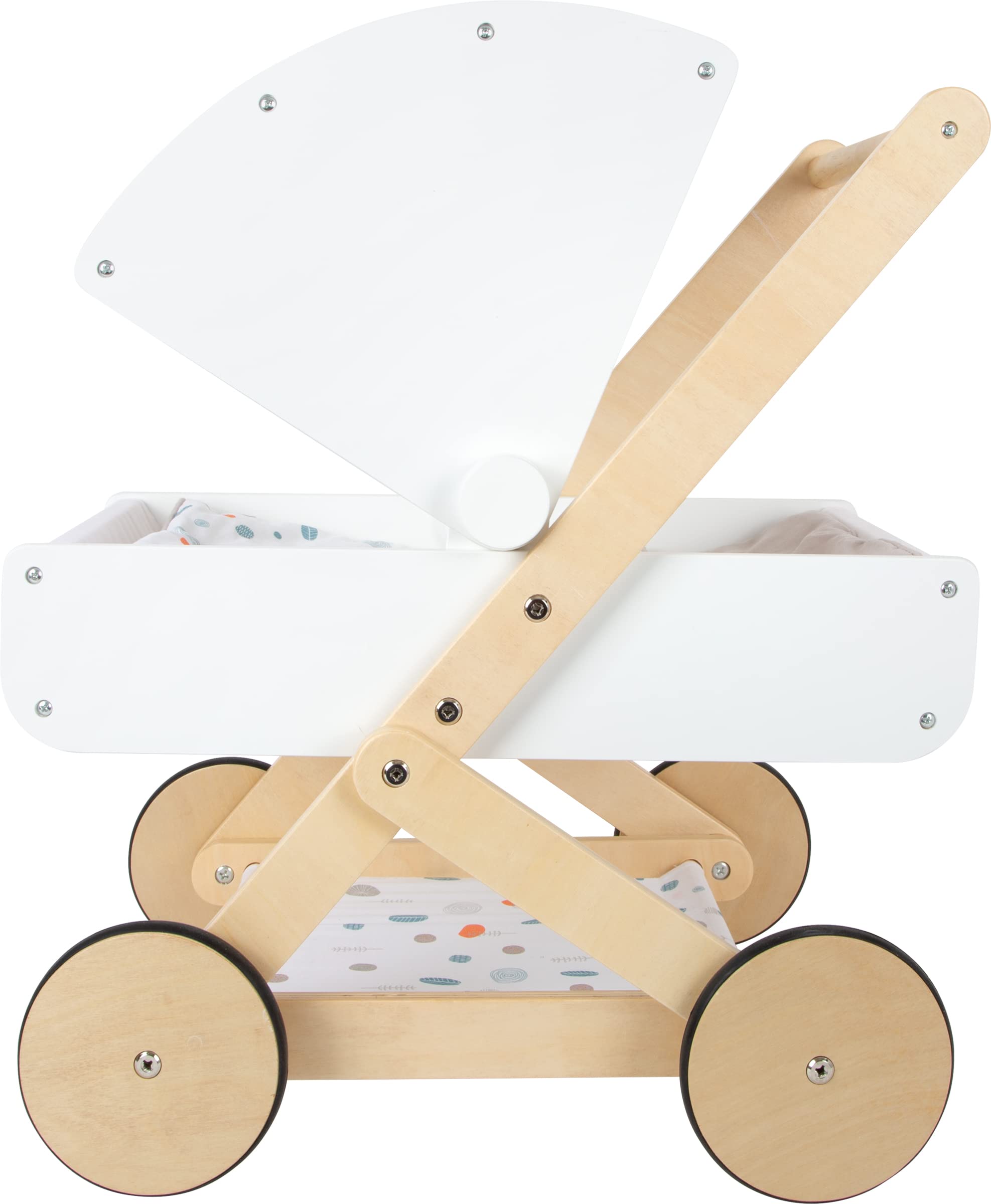 small foot Puppenwagen Little Button aus Holz, multifunktionaler und hochwertiger Puppenkinderwagen, ab 3 Jahren, 11914, 46 cm, Weiß