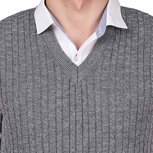 Image of Men's Wool Blend V-Neck Self Design Solid Sleeveless Sweater Grey
