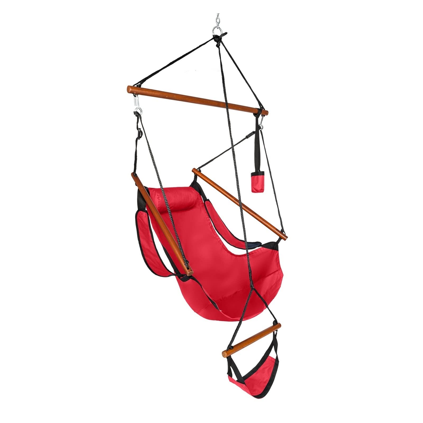 Chaise suspendue jardin avec bâton bois et fauteuil suspendu tissu Oxford rouge de plage 100kg