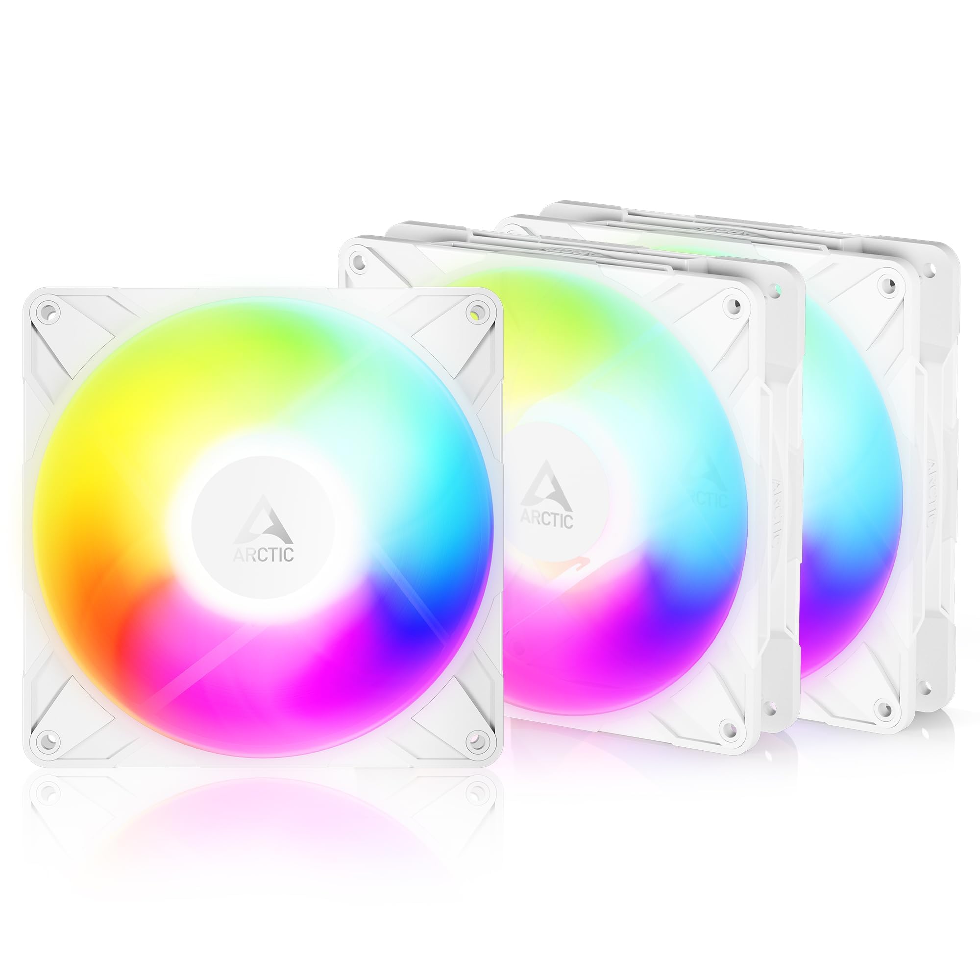 ARCTIC P14 Pro Reverse A-RGB – 3 Pack – 140 mm Ventilateur Premium avec flux d'air inversé, Ventilateur PWM avec répartiteur de câble en Y, 400-2650 rpm, 0 rpm <5% PWM, 5V Digital RGB, FDB, 4-Pin -