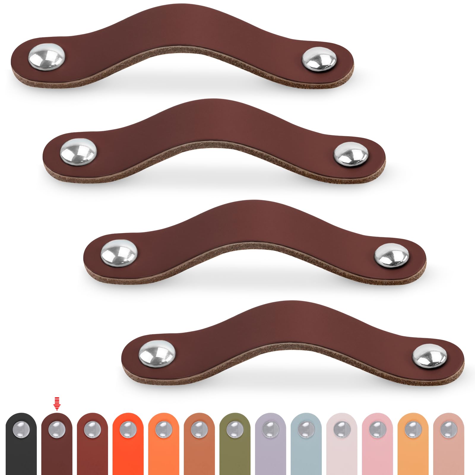 LEREATI Leather Drawer Pulls 4pcs 128mm Cupboard Handles Faux Leather Drawer Handles Door Knobs with Screws for Kitchen Bathroom Cabinets Dresser (Dark Brown, After Installation: 128mm Hole Center)