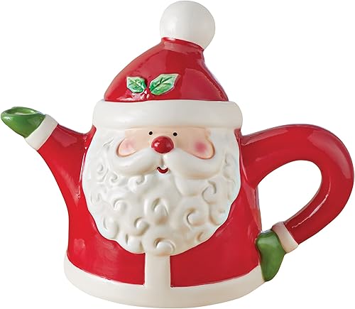 Collections Etc Tetera festiva de Papá Noel alegre pintada a mano