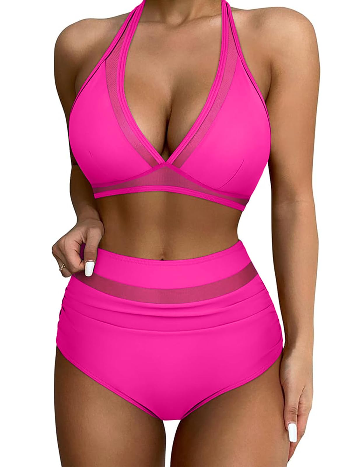 CheChury Bikinis Mujer Traje de Baño Cintura Alta Push Up Reductor Bañador 2 Piezas con Relleno Conjuntos de Baño de Natacion Biquini Braga Alta Ropa de Playa Verano Control de Vientre de Bikini