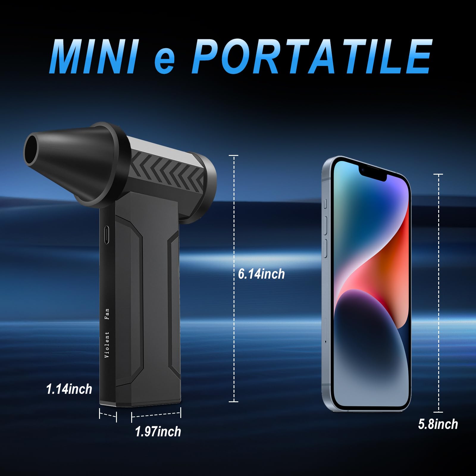 Aria Compressa Elettrica, 160000 Giri/Min Soffiatore Aria Compressa con Batteria da 10000 mAh, Mini Soffiatore Portatile a 4 Velocità per Pulizia di PC, Tastiera, Auto e Divano