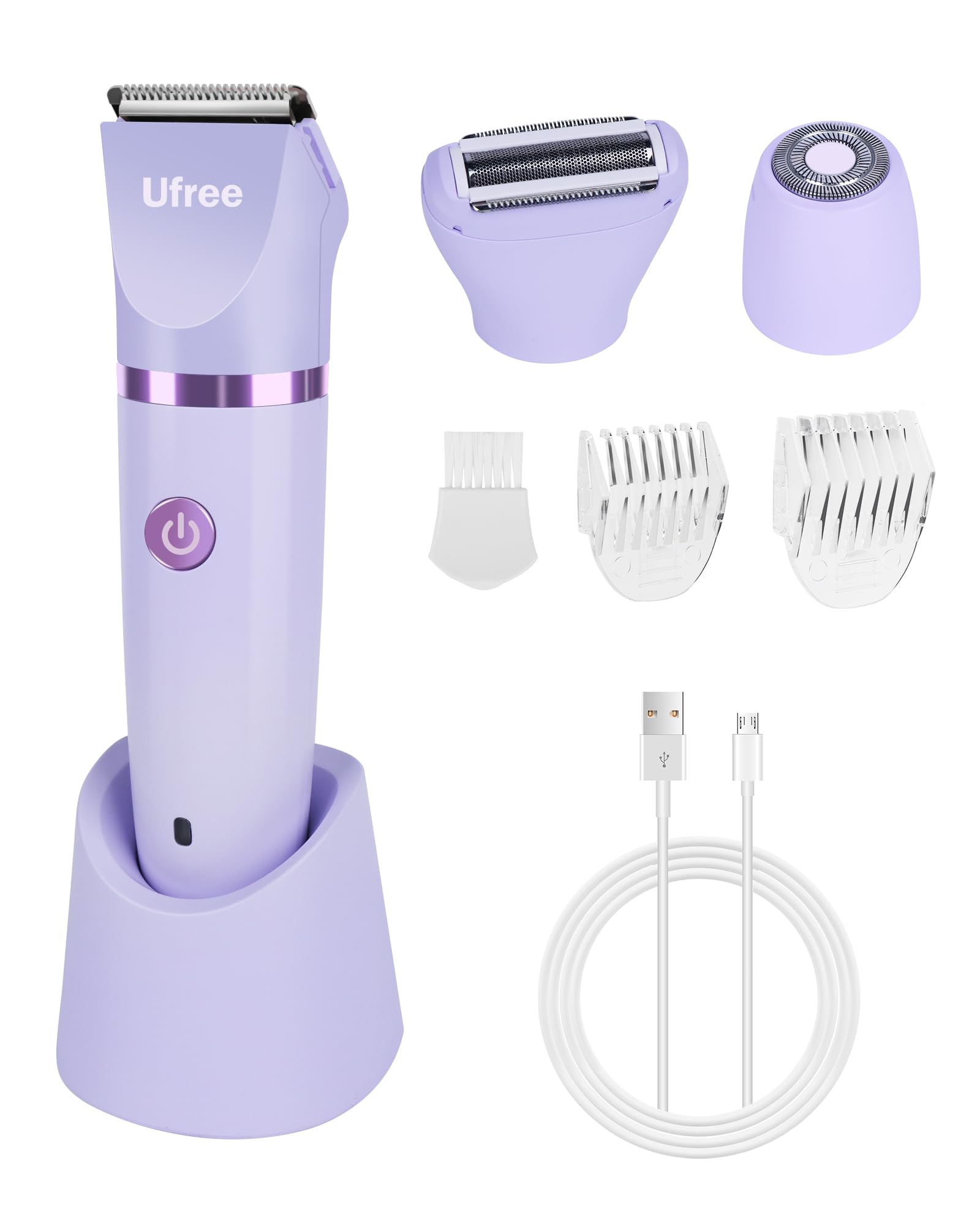 Bikini Trimmer Electric Razors for Women, Rechargeable Pubic Body Hair Trimmer Electric Shaver for Legs Body Hair, Bikini Shaver IPX7 Waterproof, Gifts for Women, Purple