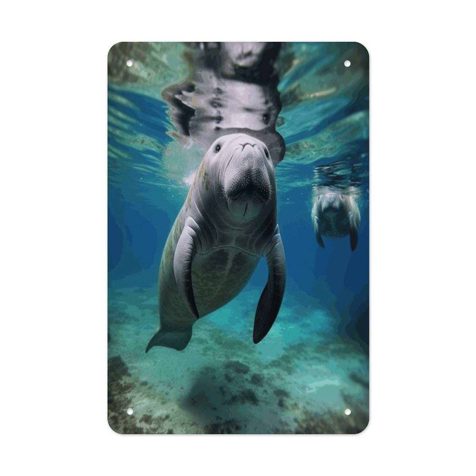 VstaDank Ocean Animal Manatee Metal Tin Signs Personalized Wall Art Prints Decoration Art Poster Funny Vintage Tin Sign Iron Sheet Painting Metal Signboard Decor Painting for Wall Decor