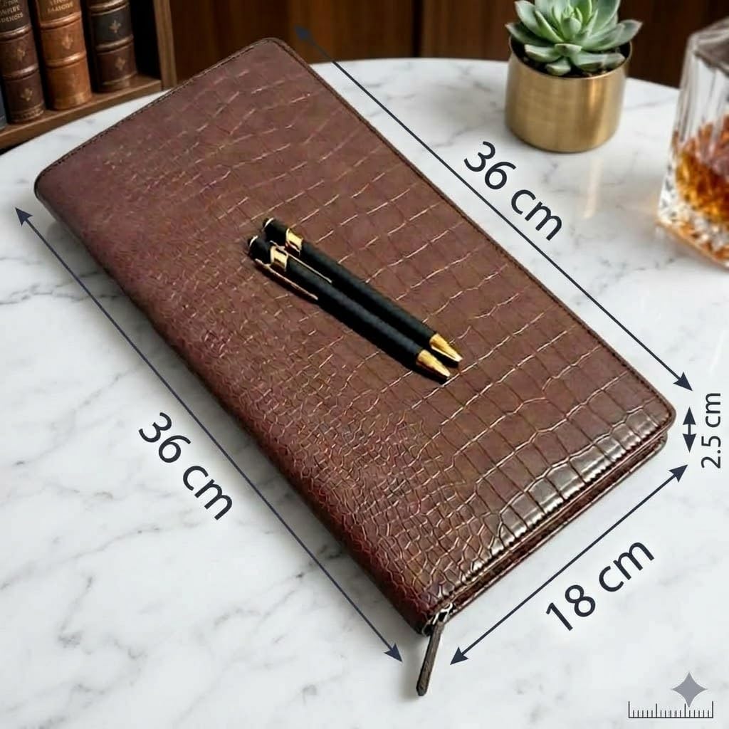 essart Astuccio in pelle PU di alta qualità, per uomo e donna, con 36 scomparti, con cerniera, per scuola, lavoro e ufficio, colore marrone coccodrillo