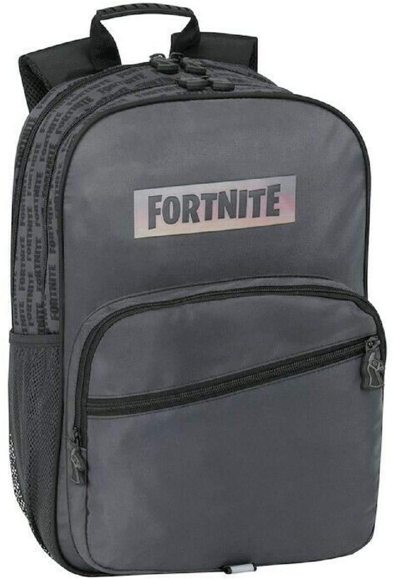 Panini spa Schoolpack Zaino Scuola Compatibile con Fortnite Nero 42x30x15 cm + Astuccio 3 Zip Completo + Diario 12 Mesi Non Datato + Penna Colorata Omaggio
