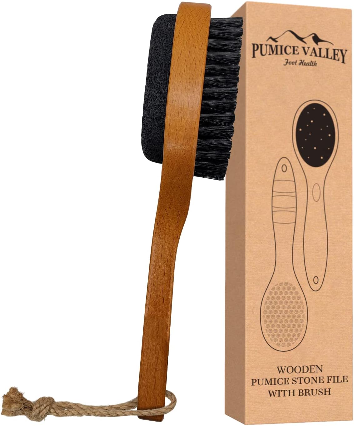 Pumice Stone for Feet & Foot Brush with Handle 2-in-1 Pedicure Scrubber for Shower - Double-Sided Pumice Foot File with Brush for Callus, Cracked Heels, Dead, and Dry Skin Removal