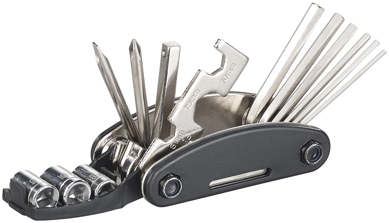 Semptec Urban Survival Technology attrezzo bici: Set da 4 Strumento multitool per bicicletta 16in1, con kit di riparazione per pneumatici, borsa (set di attrezzi bicicletta)