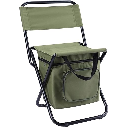 Fishing Chair with Cooler Bag, Outdoor Folding Chair Compact Fishing Stool Portable Folding Camping Stool Backpack Chair with Double Oxford Cloth Cooler Bag for Fishing/Beach/Camping/Family/Outing