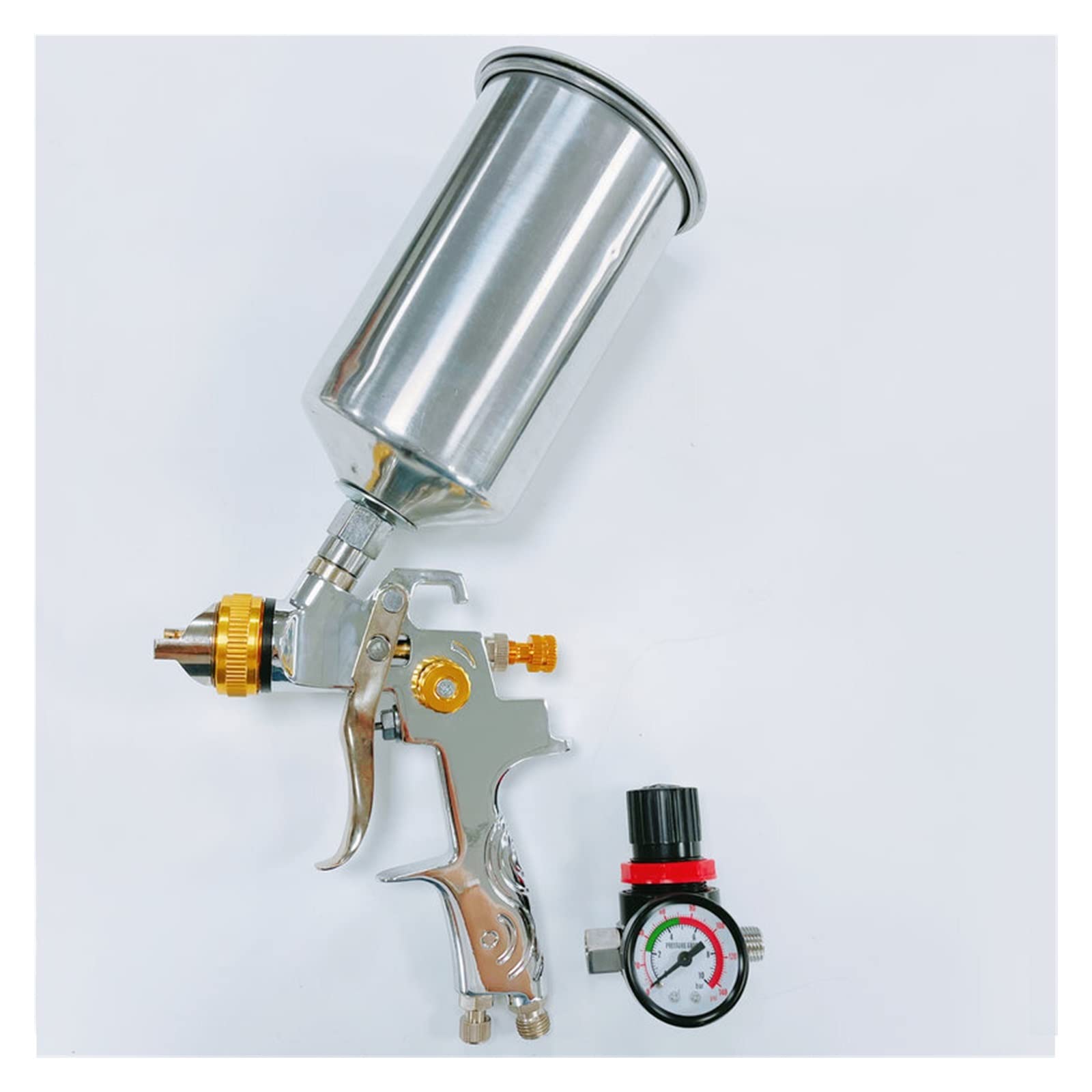 Pistolet do malowania, Farba O Wysokim Stopniu Rozpylenia Kombinezon Z Pistoletem Pneumatycznym Duża Pojemność Górnego Czajnika Czajnik Aluminiowy Pistolet Natryskowy Manometr do malowania domów, samo