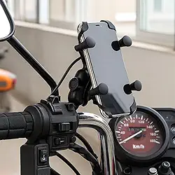 Suporte de Celular para Moto com Carregador USB 2.4, Fixação por Garra no Retrovisor ou Parafuso do Guidão, Resistente, Antivibração, Rotação 360°, Designer Ergonômico, Compatibilidade até 6.8"