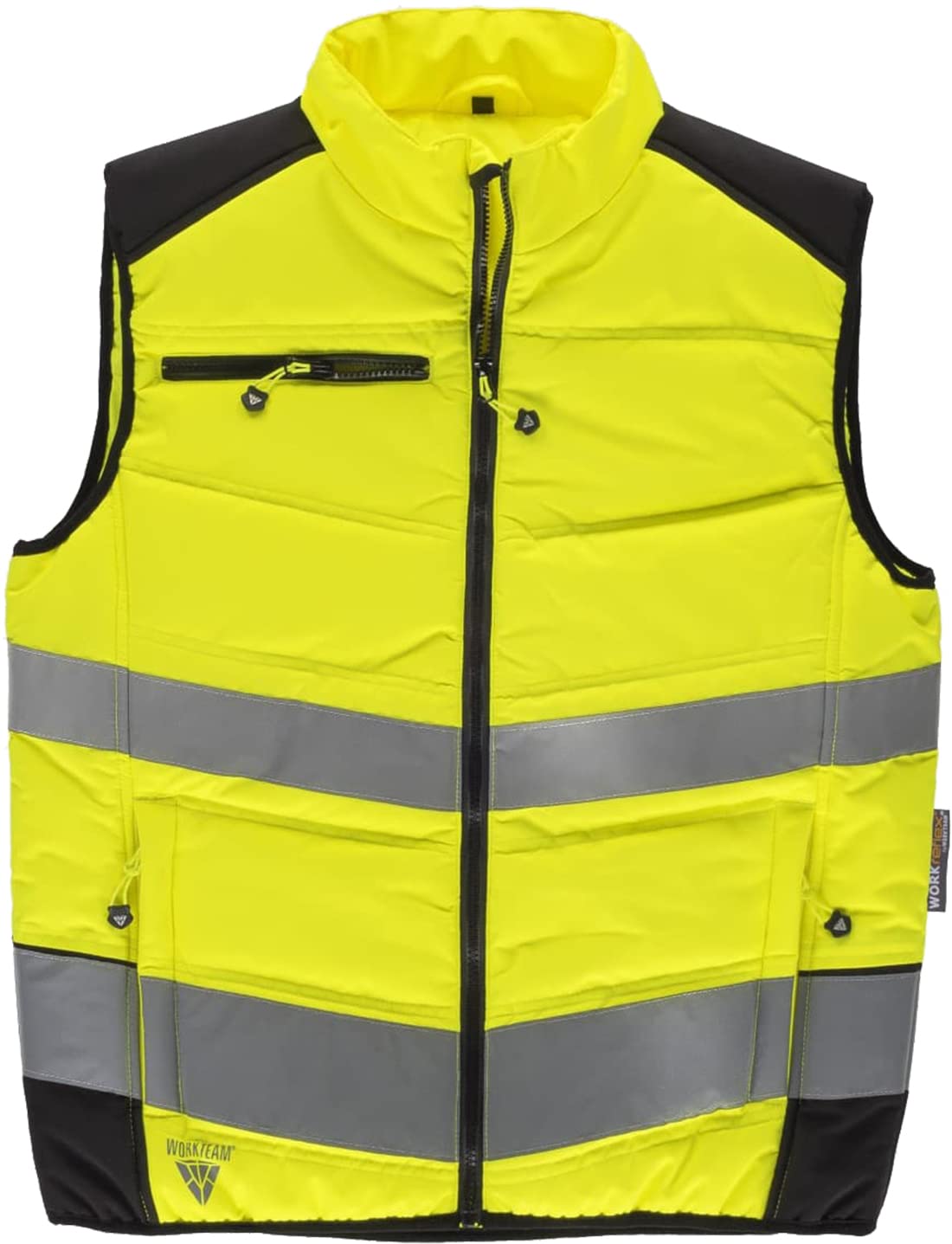 WORKTEAM Chaleco Acolchado Alta Visibilidad y Cintas Reflectantes. Chaleco Trabajo Multibolsillos. Unisex