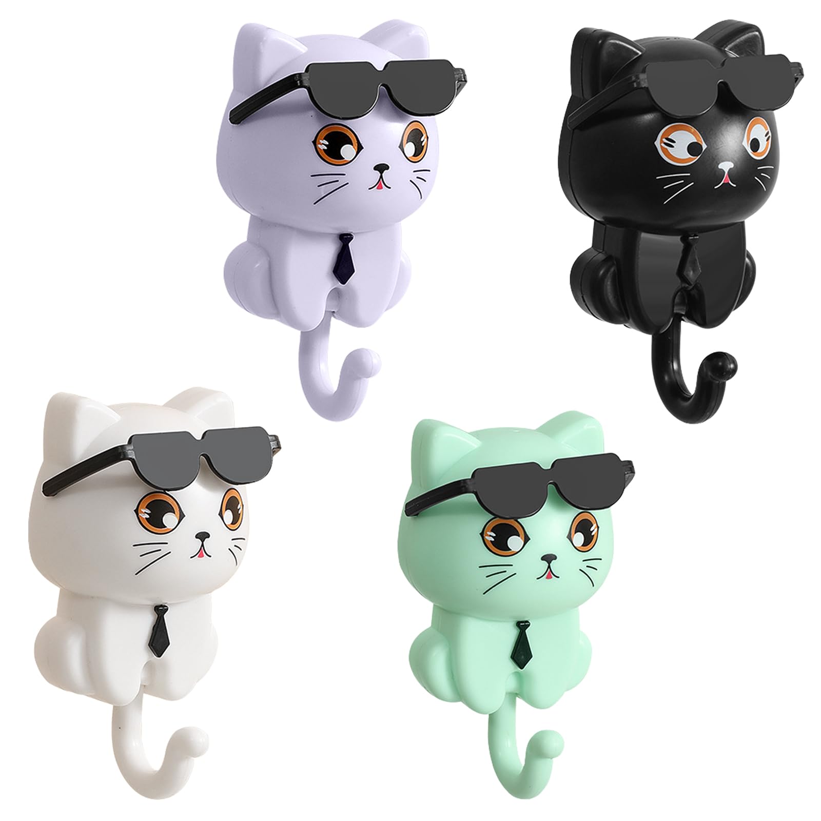Cuelga llaves Pared, 4 Piezas Gancho de Gato para Llaves, 8.5x4.5cm Porta llaves para Gatos, Lindos Gancho Para Animales Sin Rastro para Bufandas, Toallas, Bolsos