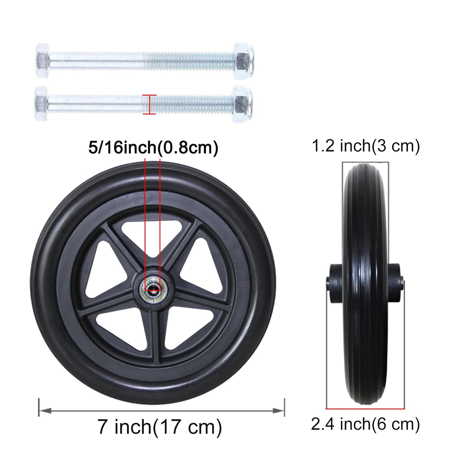 Koła zapasowe 2 szt. Przednie koła do wózków inwalidzkich, 7 cali, 8 cali Przednie koło i pełna opona, oś 5/16" (8 mm), szerokość piasty 2-3/8" (60 mm), koła do chodzików