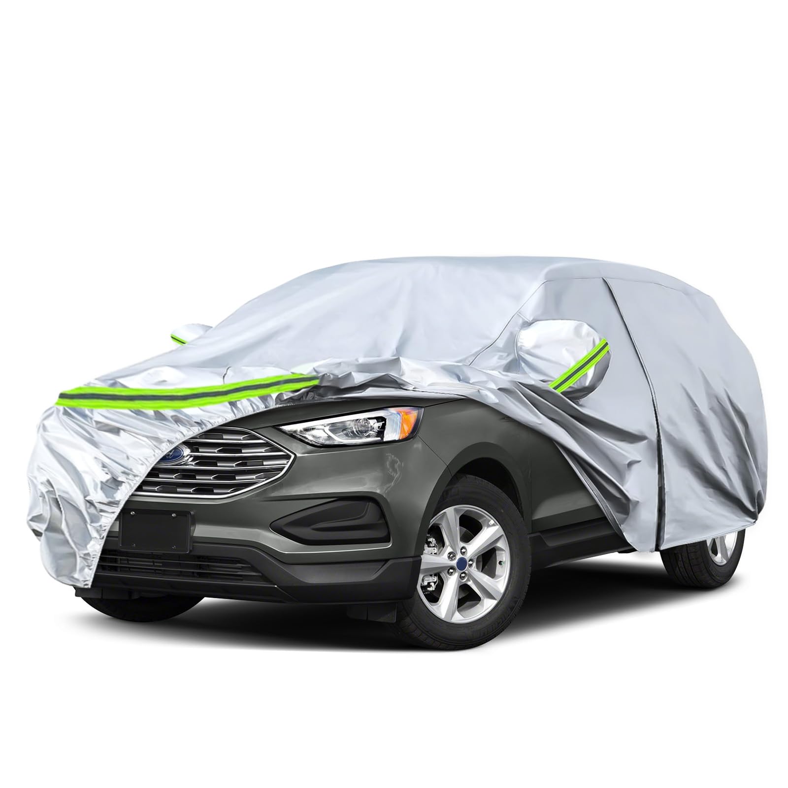 6 Layers Silver Waterproof Car Covers Replace for 2007-2026 Ford Edge | Heavy Duty All Weather Car Cover with Cotton Liner, Zipper Door, Windproof Bands for Snow Rain Dust Protection