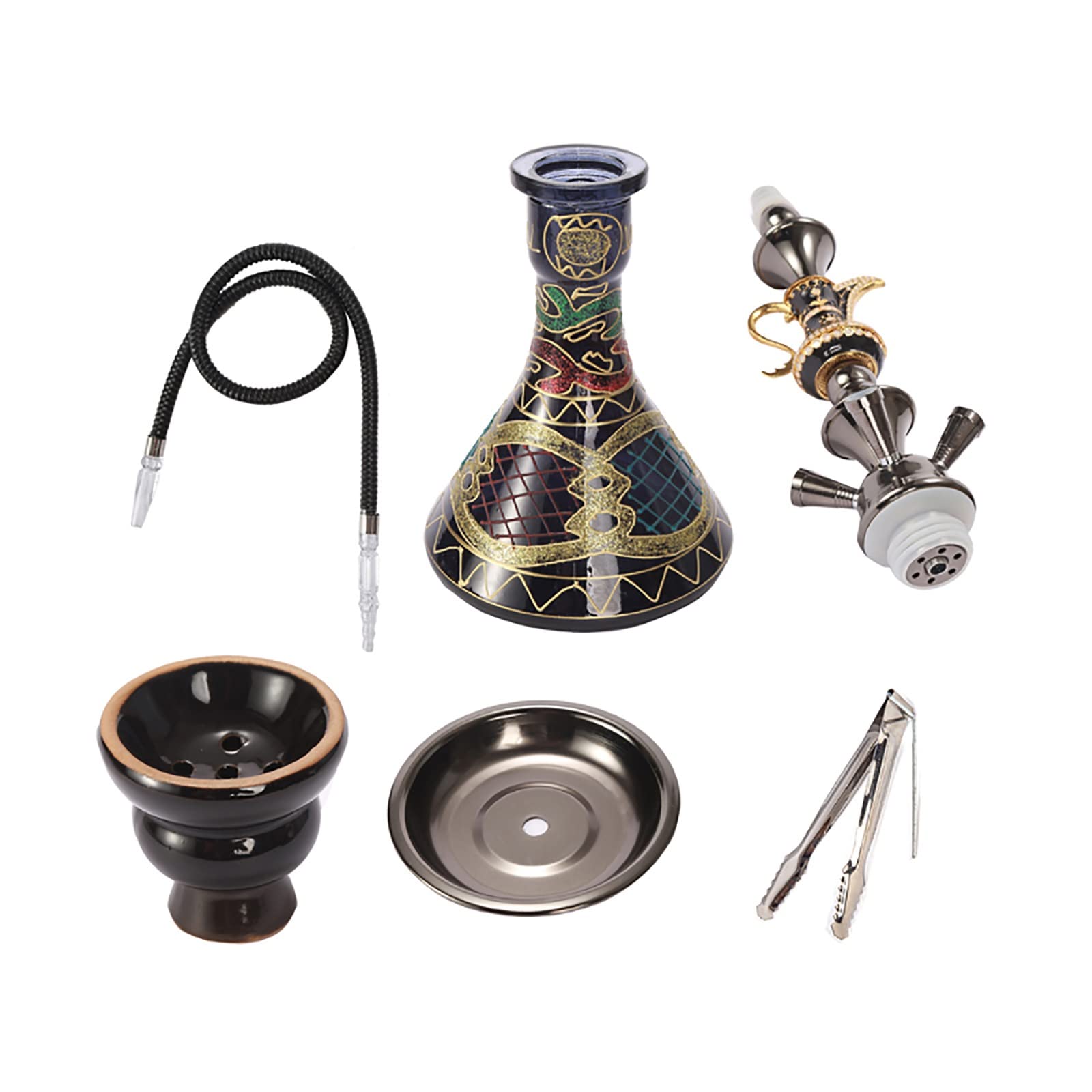 Juego de Cachimba de 2 o 4 Mangueras, Shisha de Cachimba de Vidrio de 21 Pulgadas con Base de Jarrón de Vidrio Estable, Tazón de Cerámica y Cenicero de Pinzas para Carbón, Sin BPA, Regalo Listo
