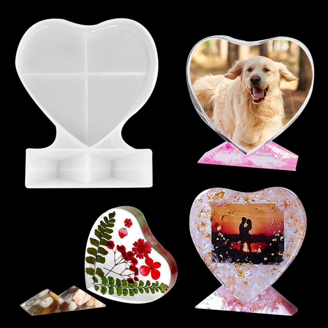 Zayookey Heart Shape Silicone Molds Love Epoxy Resin Photo Frame Molds Flower Specimen Mold Personalized Picture Frames Resin Mould for DIY Crafts Home Table Décor