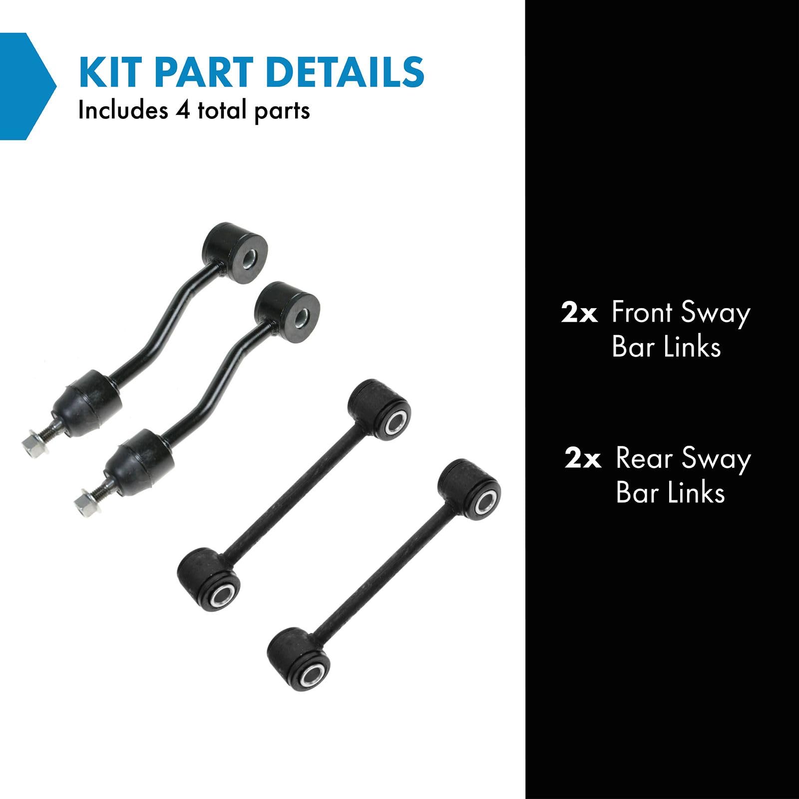 TRQ Front & Rear Sway Bar Link Set - Compatible With 1997-2006 Jeep Wrangler, 4-Piece Kit - View #3