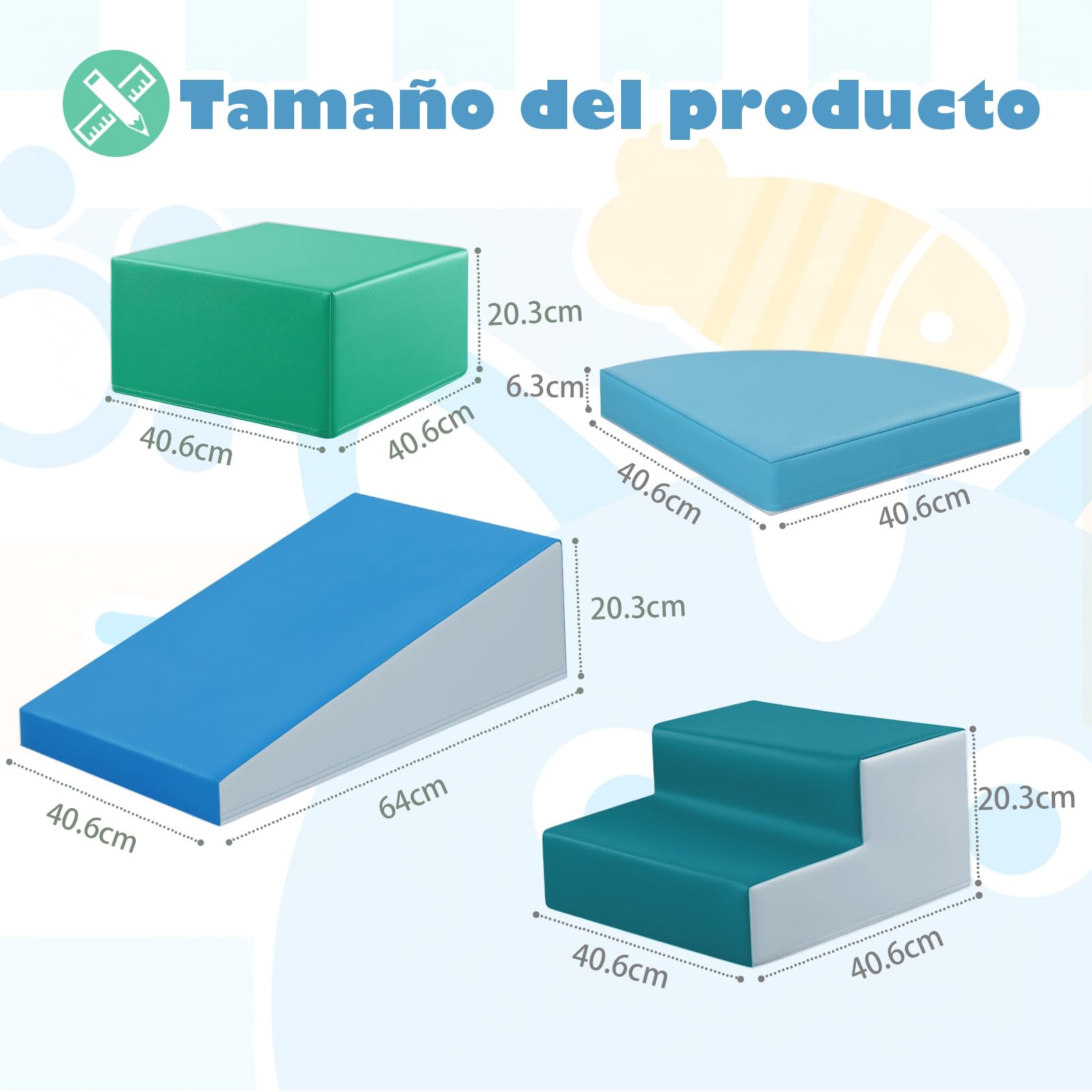 Wilwolfer Juego de 6 Bloques de Espuma para Niños: Cuero sintético Bloques Psicomotricidad Infantil - Set de Escalada Escalera Doble Suave Ligero para Interior Infantil para Escalar y Niños de 3+ Años